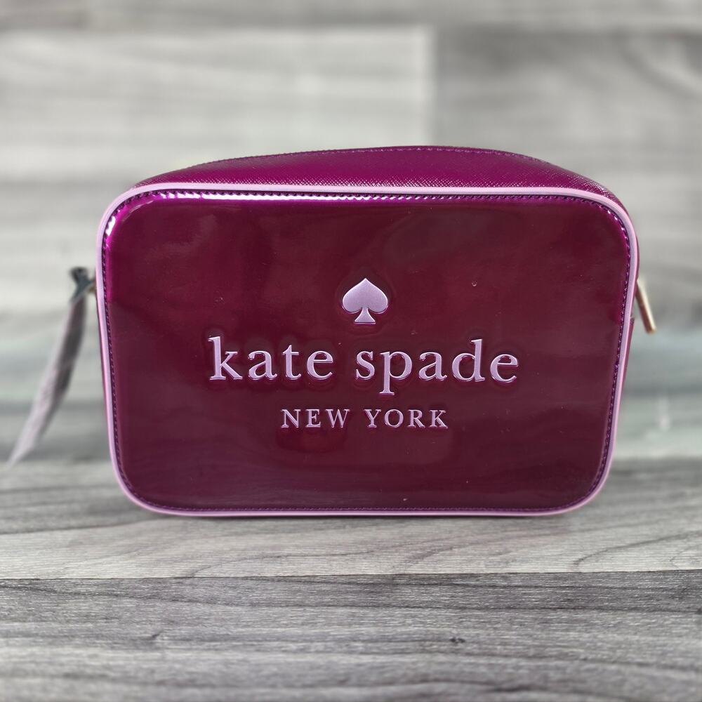 Kate Spade Mini Cam Bag Patent Mixed Material Dark Raspberry Crossbody NWT KJ054